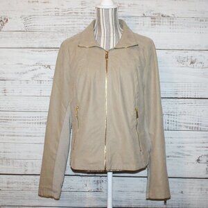 Kenneth Cole Reaction Women's Faux Leather Full Zip Front Jacket Champagne Large